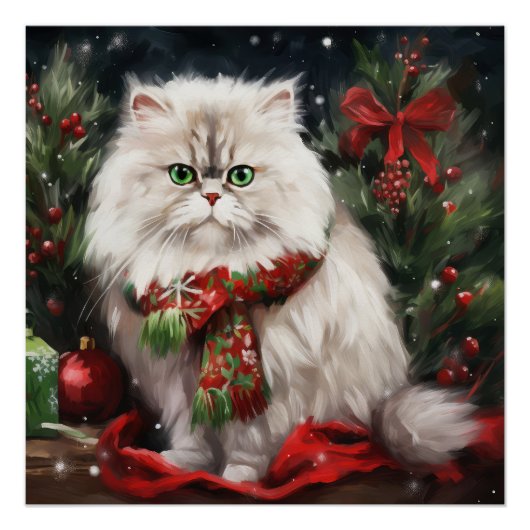 雪のペルシャ猫 クリスマス ポスター (正面)