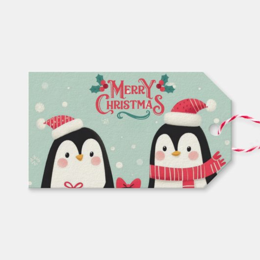 雪のペンギンのメリークリスマス ギフトタグ (正面(横))