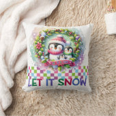 雪のペンギンの家族のクリスマスの枕 クッション (ブランケット)