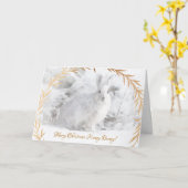 雪のホワイトゴールドのクリスマスの蜂蜜のバニー カード (黄色い花)