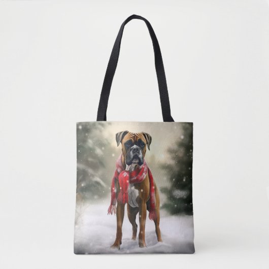 雪のボクサー犬 クリスマス トートバッグ (正面)