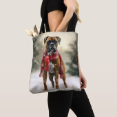 雪のボクサー犬 クリスマス トートバッグ (クローズアップ)