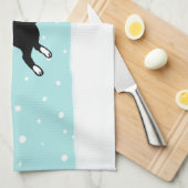 雪のボストンテリアのランニング-休日犬 キッチンタオル (四つ折り)