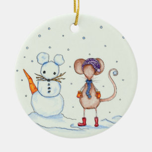 雪のマウスおよび友人のオーナメント セラミックオーナメント