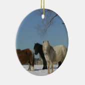 雪のミニチュア馬のグループ セラミックオーナメント (右)