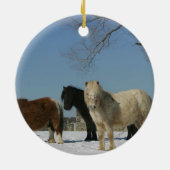 雪のミニチュア馬のグループ セラミックオーナメント (裏面)