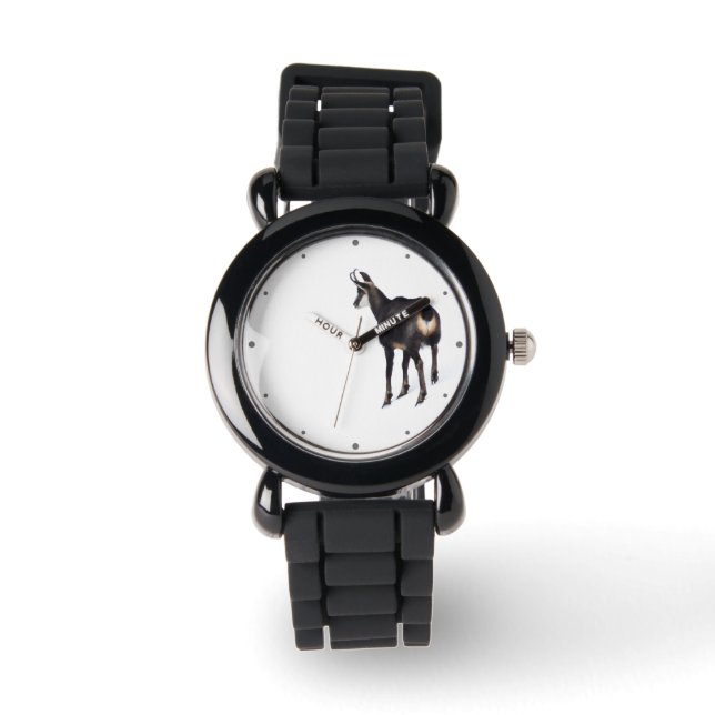 雪のミニマル上でアルパインシャモア山ヤギ 腕時計 (正面)