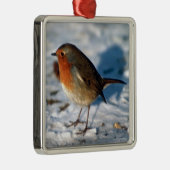 雪のメリークリスマスかわいく小さいロビン メタルオーナメント (右)