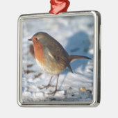 雪のメリークリスマスかわいく小さいロビン メタルオーナメント (左)