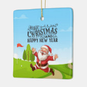 雪のメリークリスマスとゴルフサンタクロース セラミックオーナメント (左)