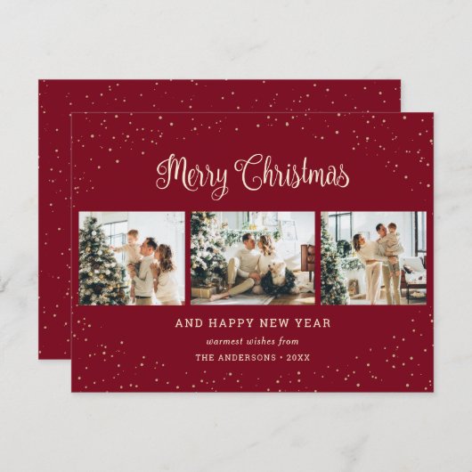 雪のメリークリスマスレッド写真 シーズンカード (正面/裏面)