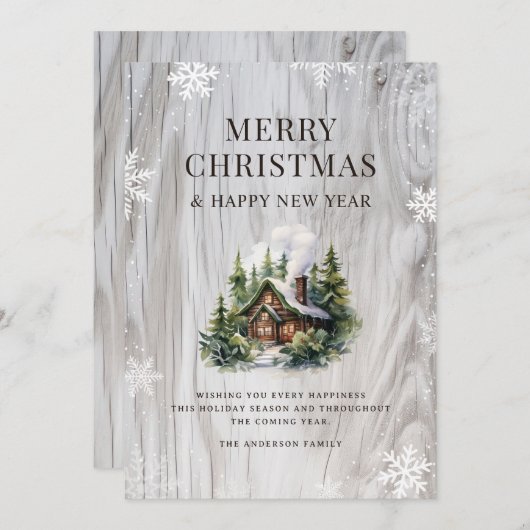 雪のメリークリスマスログキャビン シーズンカード (正面/裏面)