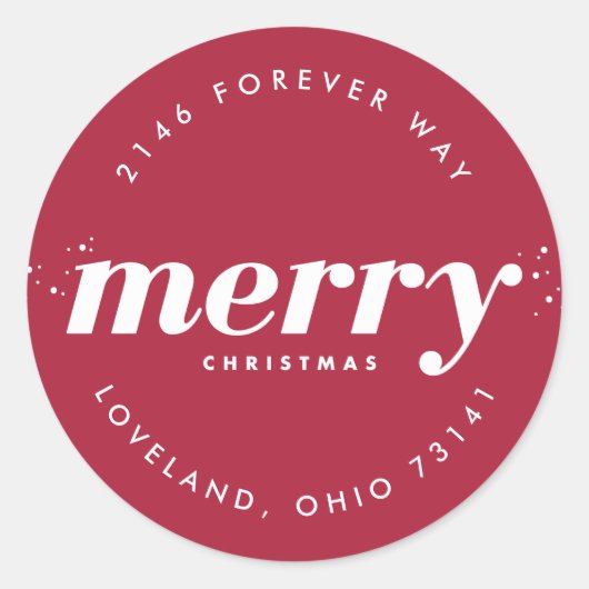 雪のメリーモダンクリスマス差出人住所 ラウンドシール (正面)