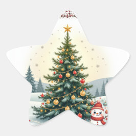 雪のメリー水色クリスマスツリーの贈り物 星シール