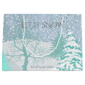 雪のモダンクリスマスツリーの色が変わる ラージペーパーバッグ (正面)