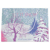 雪のモダンクリスマスツリーの色が変わる ラージペーパーバッグ (正面)