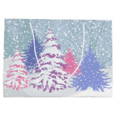 雪のモダンクリスマスツリーの色が変わる ラージペーパーバッグ (裏面)