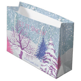 雪のモダンクリスマスツリーの色が変わる ラージペーパーバッグ