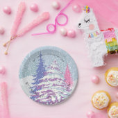 雪のモダンクリスマスツリーの色を変更 ペーパープレート (パーティー)