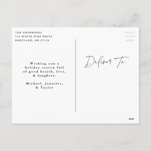 雪のモダン台本の写真を撮る シーズンポストカード (裏面)