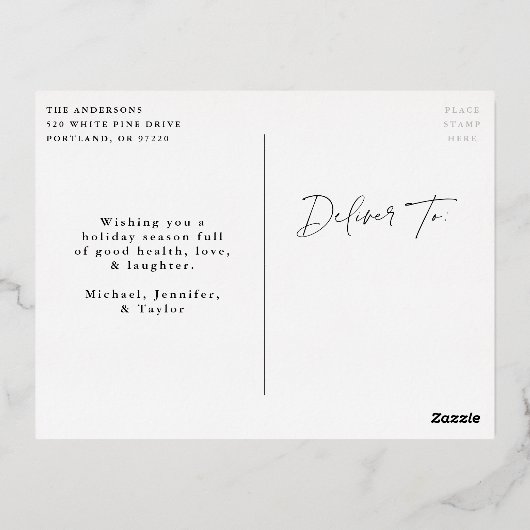 雪のモダン台本の写真を見る 箔シーズンポストカード (裏面)