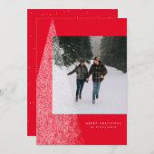 雪のモダン多いクリスマスツリー赤い休日のフォトカード シーズンカード (正面/裏面)