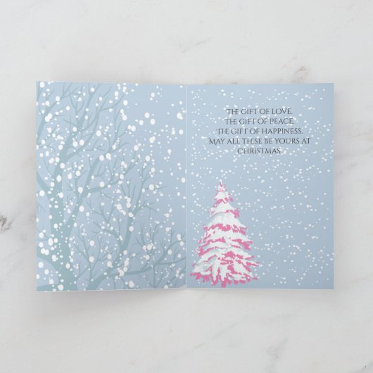 雪のモダン木の色を変えるクリスマス シーズンカード (内部)