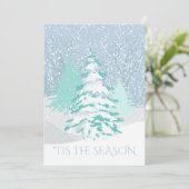 雪のモダン木の色を変えるクリスマス 招待状 (スタンド正面)