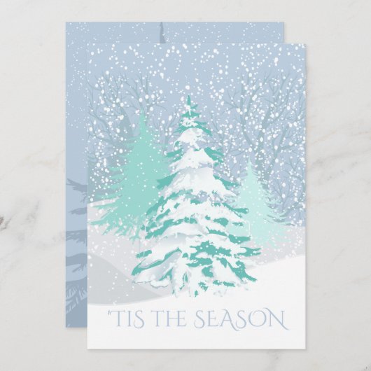 雪のモダン木の色を変えるクリスマス 招待状 (正面/裏面)