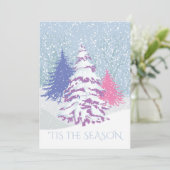 雪のモダン木の色を変えるクリスマス 招待状 (スタンド正面)