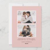 雪のモダン赤面ピンク写真 シーズンカード (裏面)