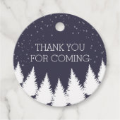 雪のモダン降る冬の木ホリデーパーティー フェイバータグ (正面)