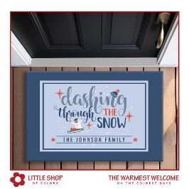 雪のモノグラムのクリスマスをダッシング ドアマット
