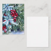 雪のモミの木とヒイラギのミニクリスマス ノートカード (正面/裏面)