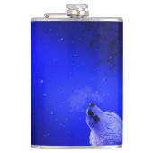 雪のライトナイトで吠える木材オオカミ フラスク (正面)