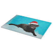 雪のラブラドールに座る黒いクリスマス犬 カッティングボード (角)