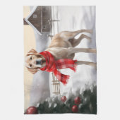 雪のラブラドール犬 クリスマス キッチンタオル (縦)