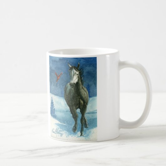 雪のラベルのムスタングのクラシックのマグ コーヒーマグカップ (右)