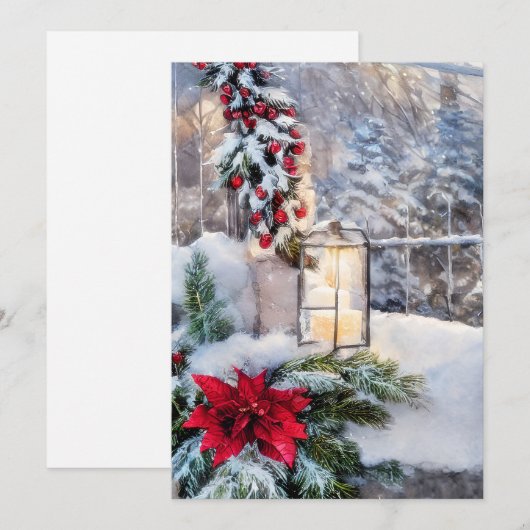 雪のランタンお手軽ミニクリスマス シーズンカード (正面/裏面)