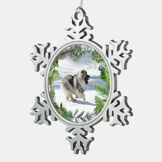 雪のランニングクリスマスの装飾のケーズ スノーフレークピューターオーナメント (右)