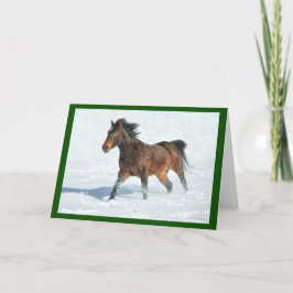 雪のランニングクリスマスカードで馬のマスタング カード