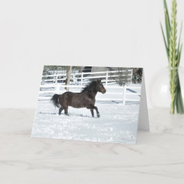 雪のランニングクリスマスカードで馬のマスタング カード