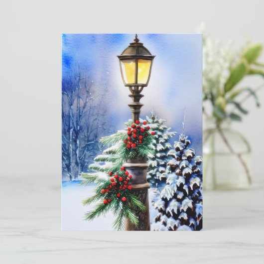 雪のランプのポスト予算クリスマス シーズンカード (スタンド正面)