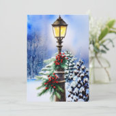 雪のランプポスト予算クリスマス シーズンカード (スタンド正面)