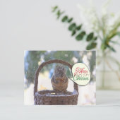 雪のリスことわざメリークリスマス シーズンポストカード (スタンド正面)