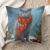 雪のロシアのクリスマスに青い猫 クッション (ブランケット)