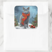 雪のロシアのクリスマスに青い猫 スクエアシール (バッグ)