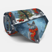 雪のロシアのクリスマスに青い猫 ネクタイ (ロール)