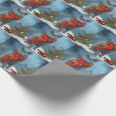 雪のロシアのクリスマスに青い猫 ラッピングペーパー (角)