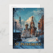 雪のロシアのチャーム – サンクトペテルブルク冬の旅行 ポストカード (正面/裏面)